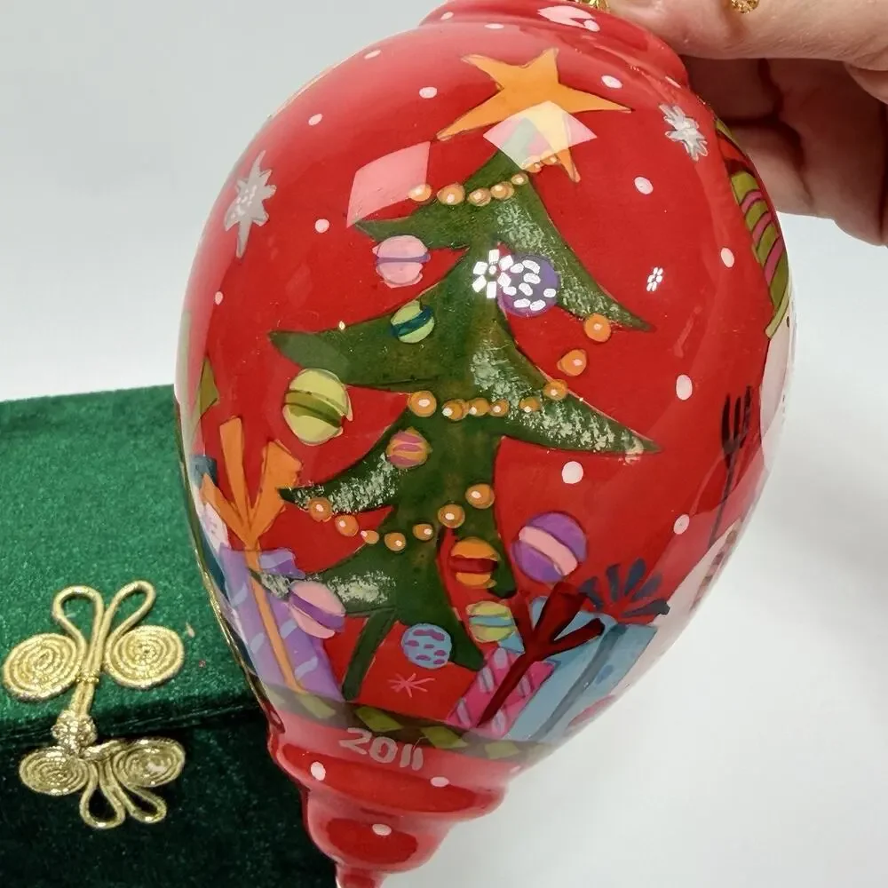 Pier 1 Li Bien Glass Tear Drop Snowman Christmas Ornament 5.5